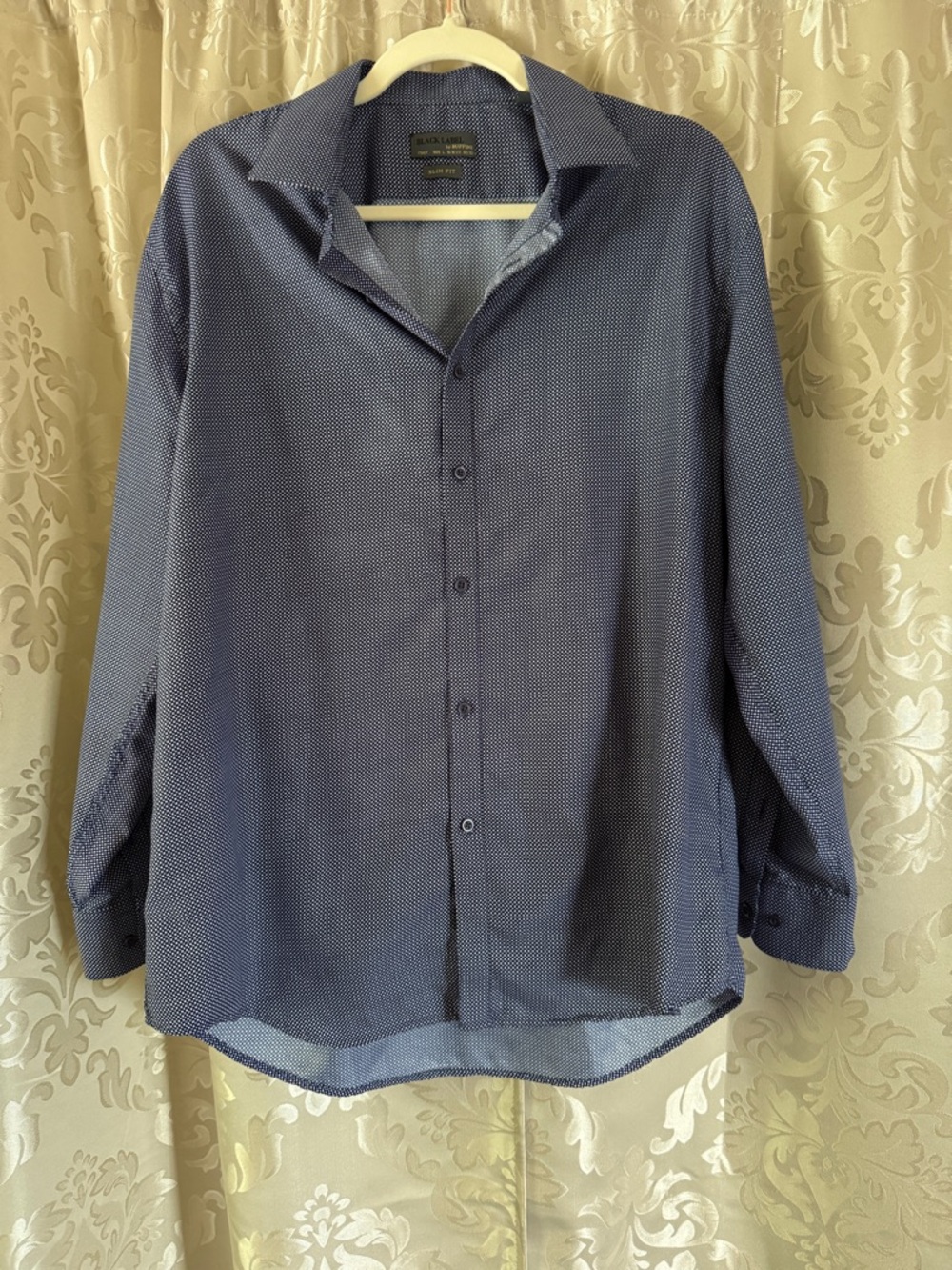 Black Label Navy and White Microdot Slim Fit Shirt/E054